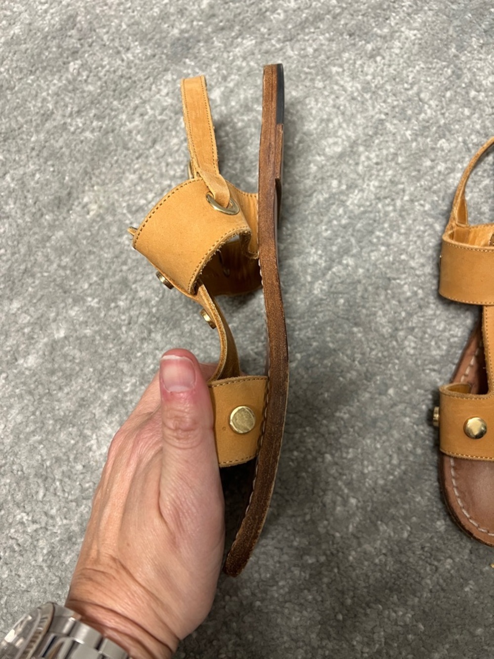 Sandro Studded Tan Leather Sandals - Picture 2 of 2